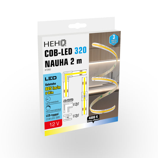 COB-LED 320 NAUHA 2 m, 805 lm/m, 8 W/m, 4000 K, 12 V