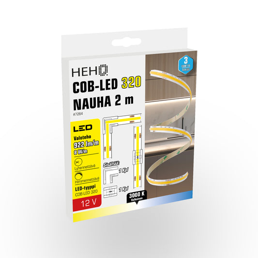 COB-LED 320 NAUHA 2 m, 922 lm/m, 8 W/m, 3000 K, 12 V
