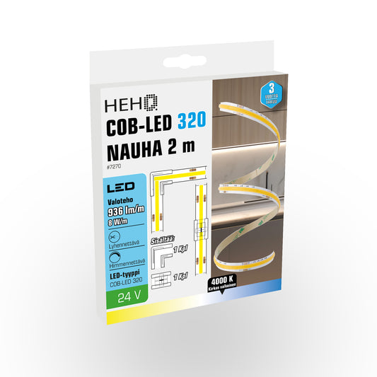 COB-LED 320 NAUHA 2 m, 936 lm/m, 8 W/m, 4000 K, 24 V