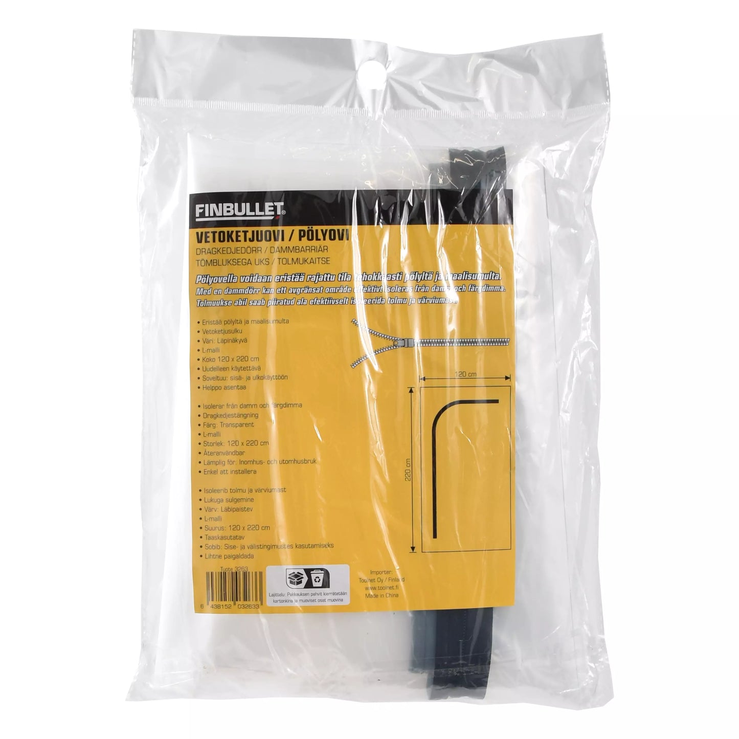 Finbullet Vetoketjuovi / Pölyovi 120 x 220 cm – Läpinäkyvä, A-malli