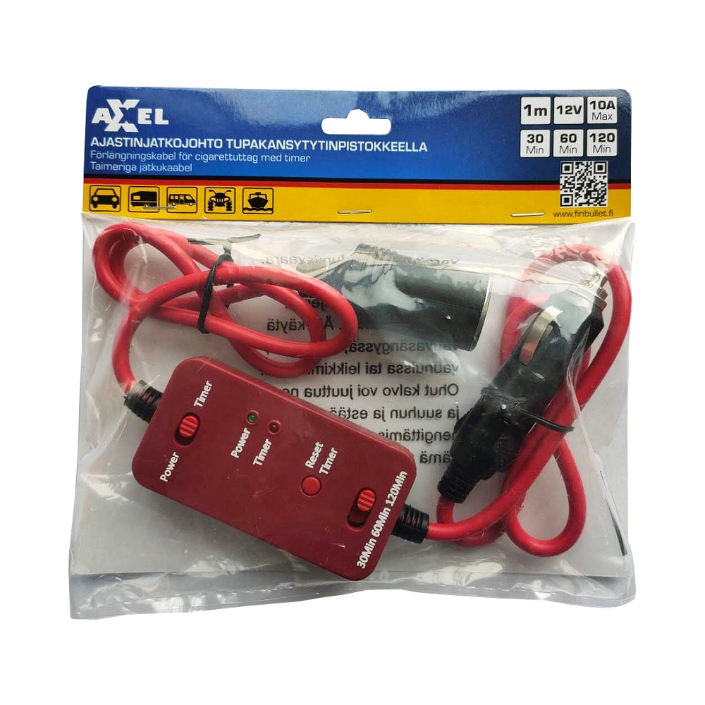 Axxel Timer extension cord 1m/10A with cigarette lighter plug