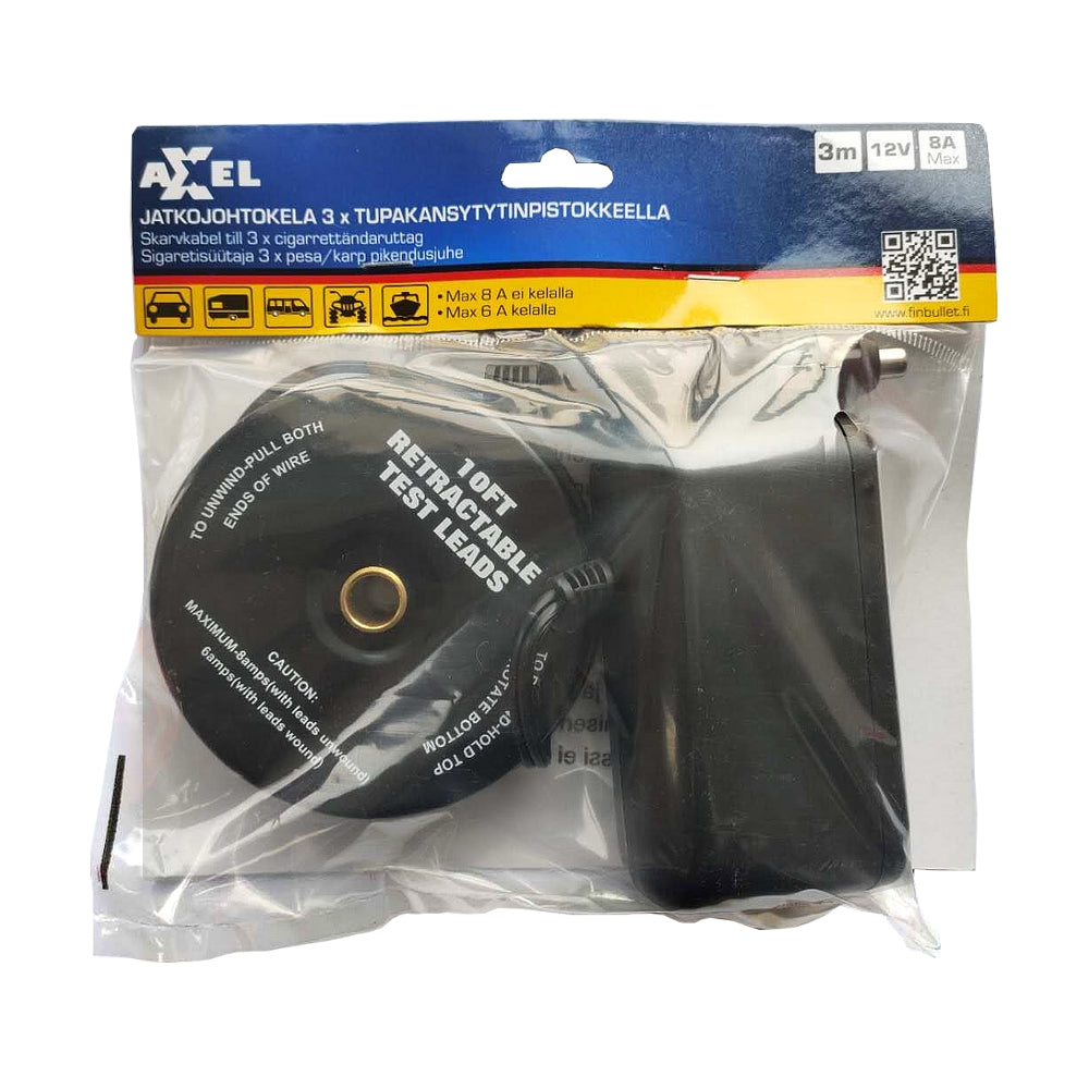 Axxel Extension cable reel with 3x cigarette lighter plug