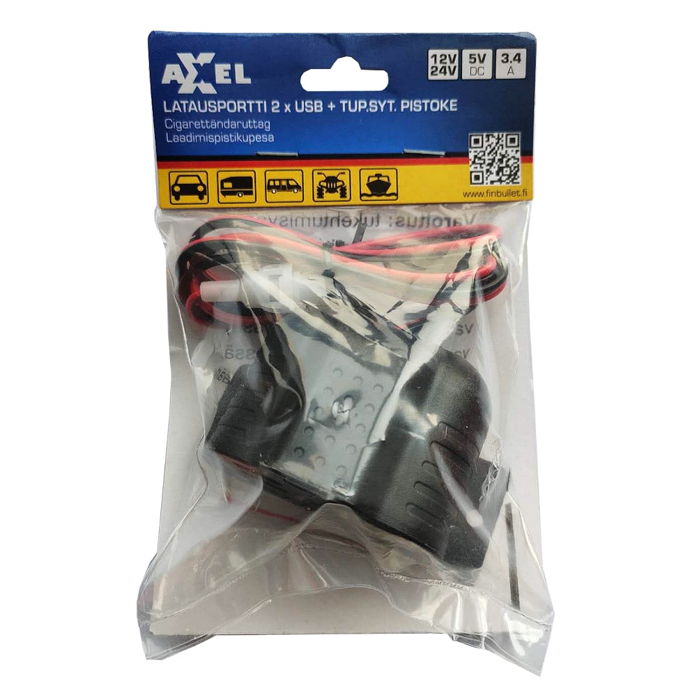 Axxel Latausportti 2xUSB + tupakansytytinpistoke
