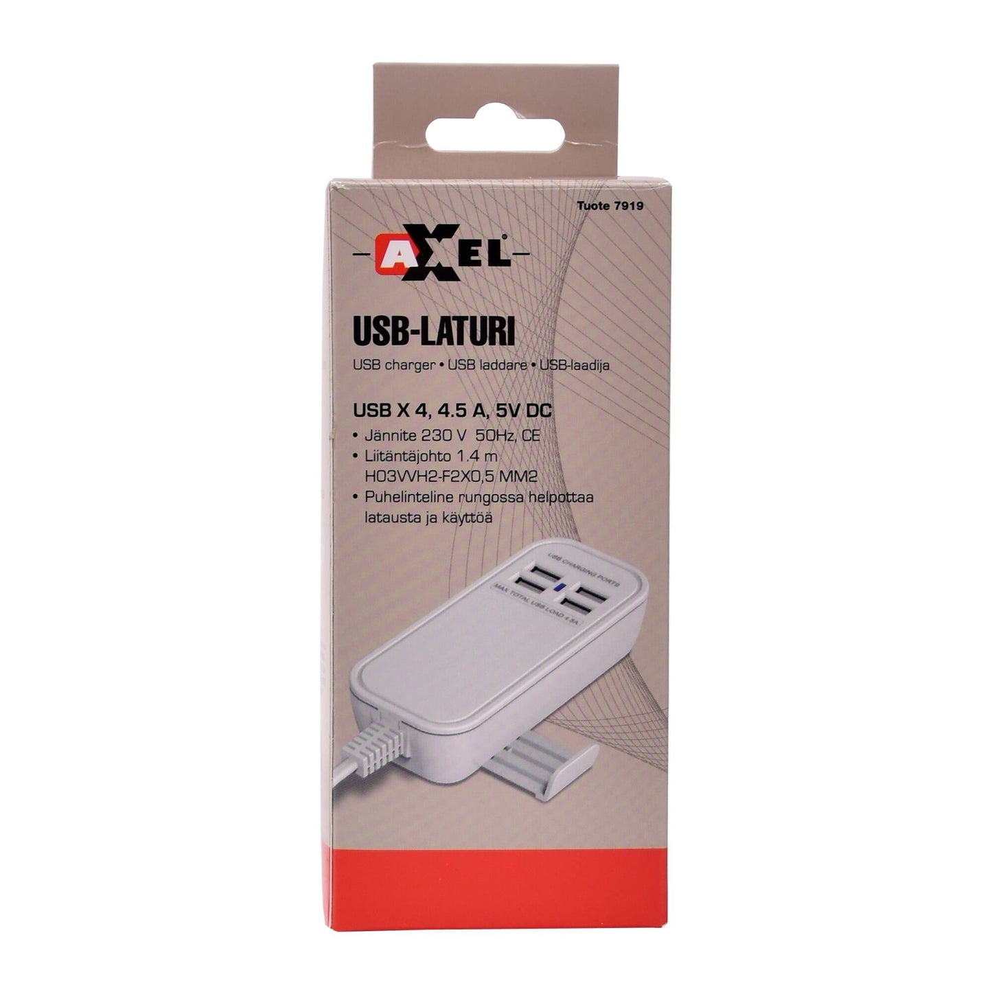 Axxel USB-laturi 4 paikkaa 4.5A 230V