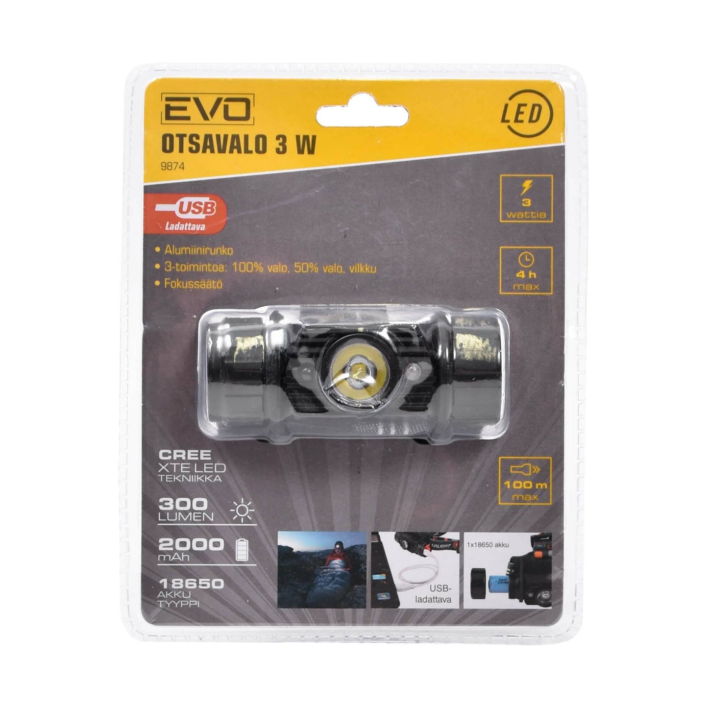 EVO LED headlamp 3W rechargeable