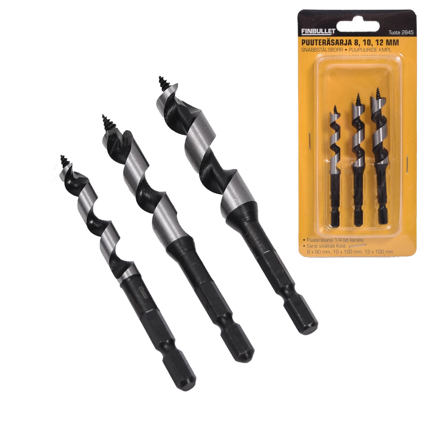 Finbullet Bit machine wood drill set 8-12 mm 3-piece