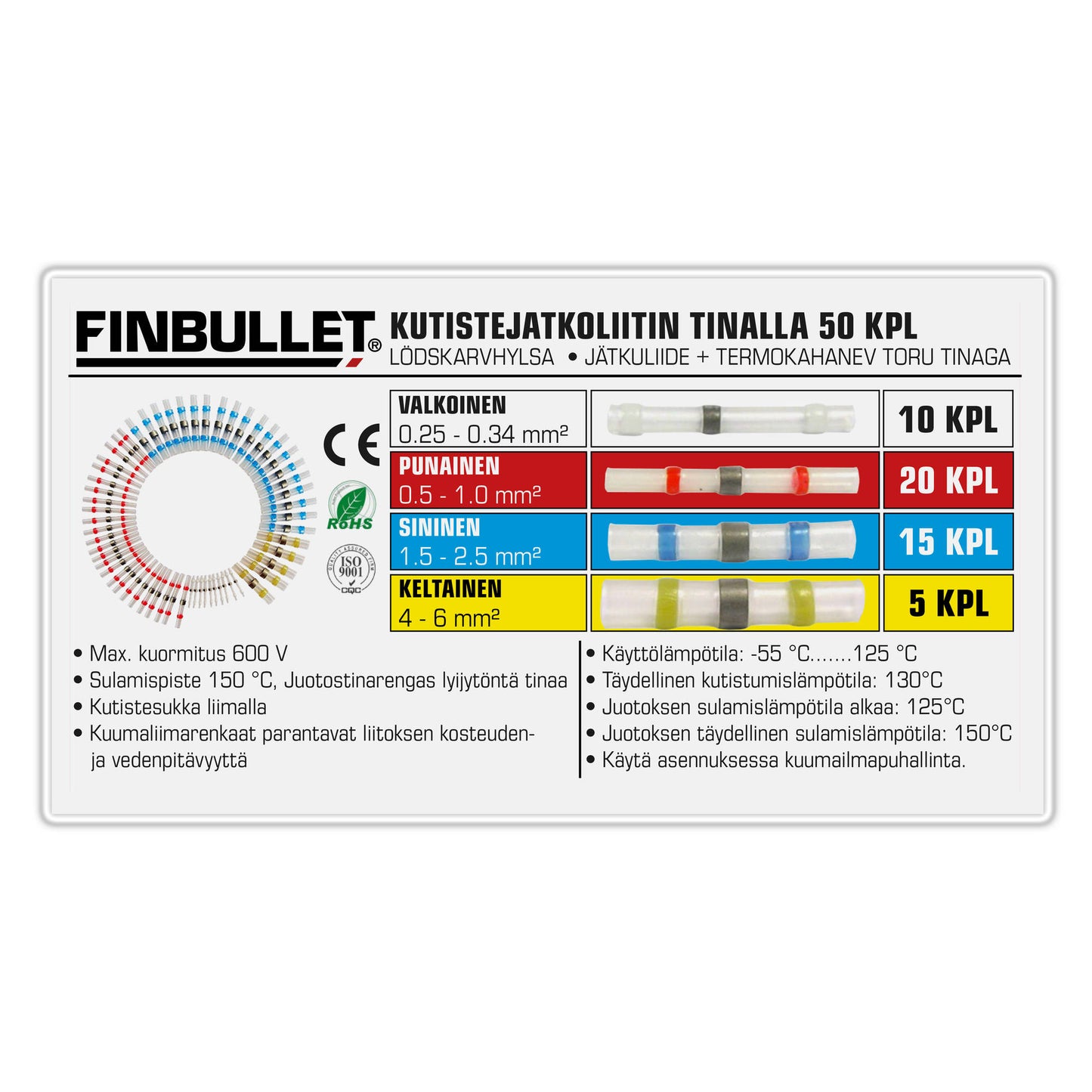 Finbullet Kutistejatkoliitin tinalla 50 kpl