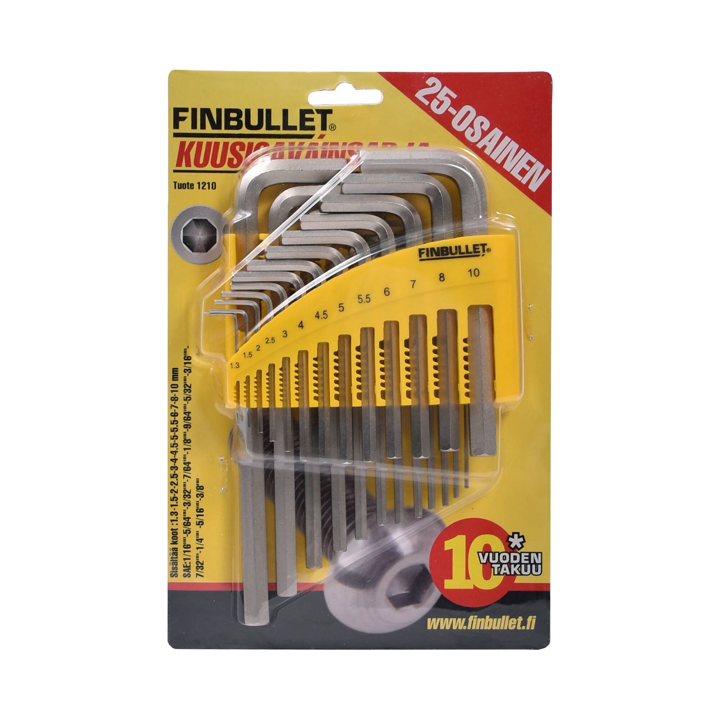 Finbullet Allen key set 25-piece 1.30-10mm & 1/16-3/8"