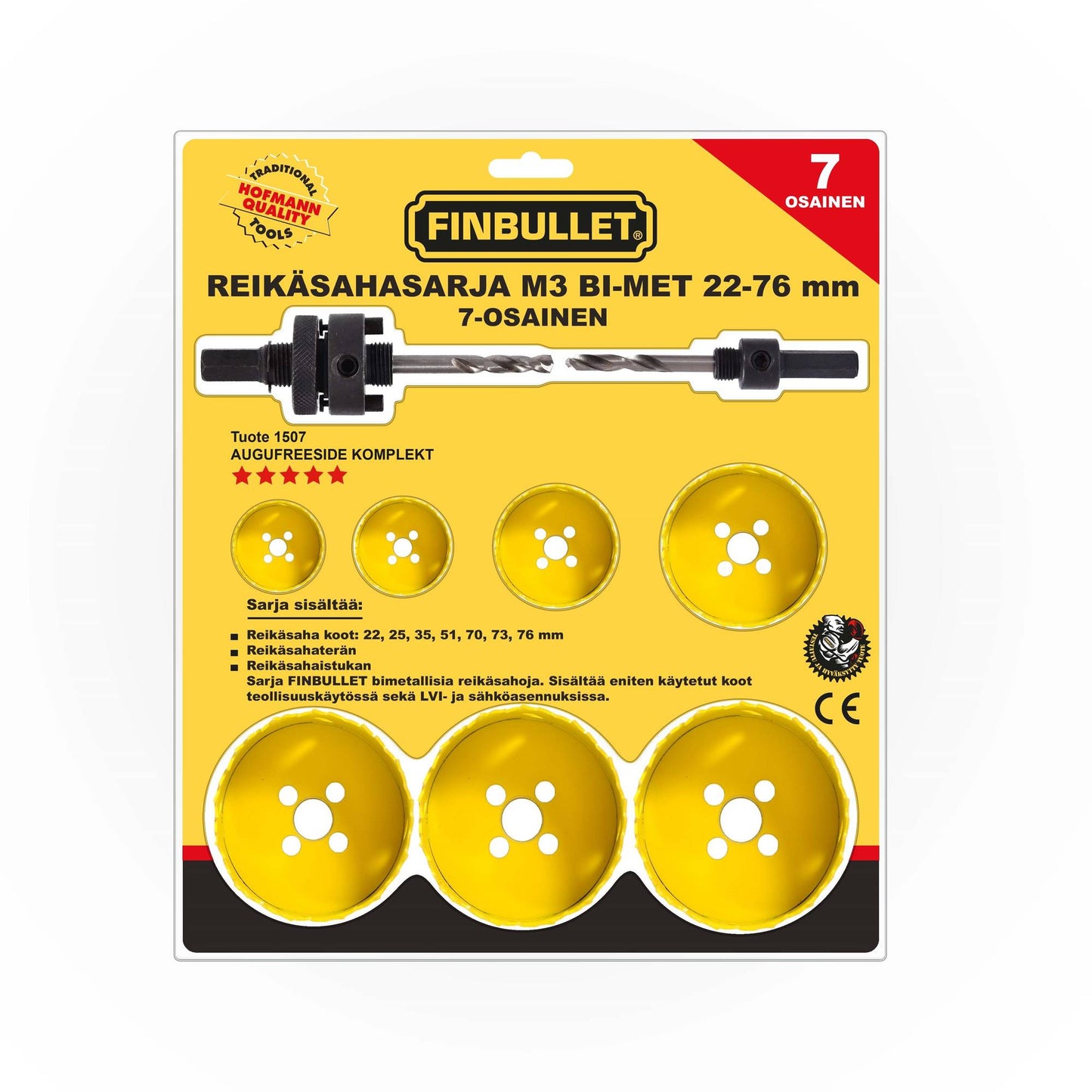Finbullet Hole saw set M3 Bi-Met 7-piece