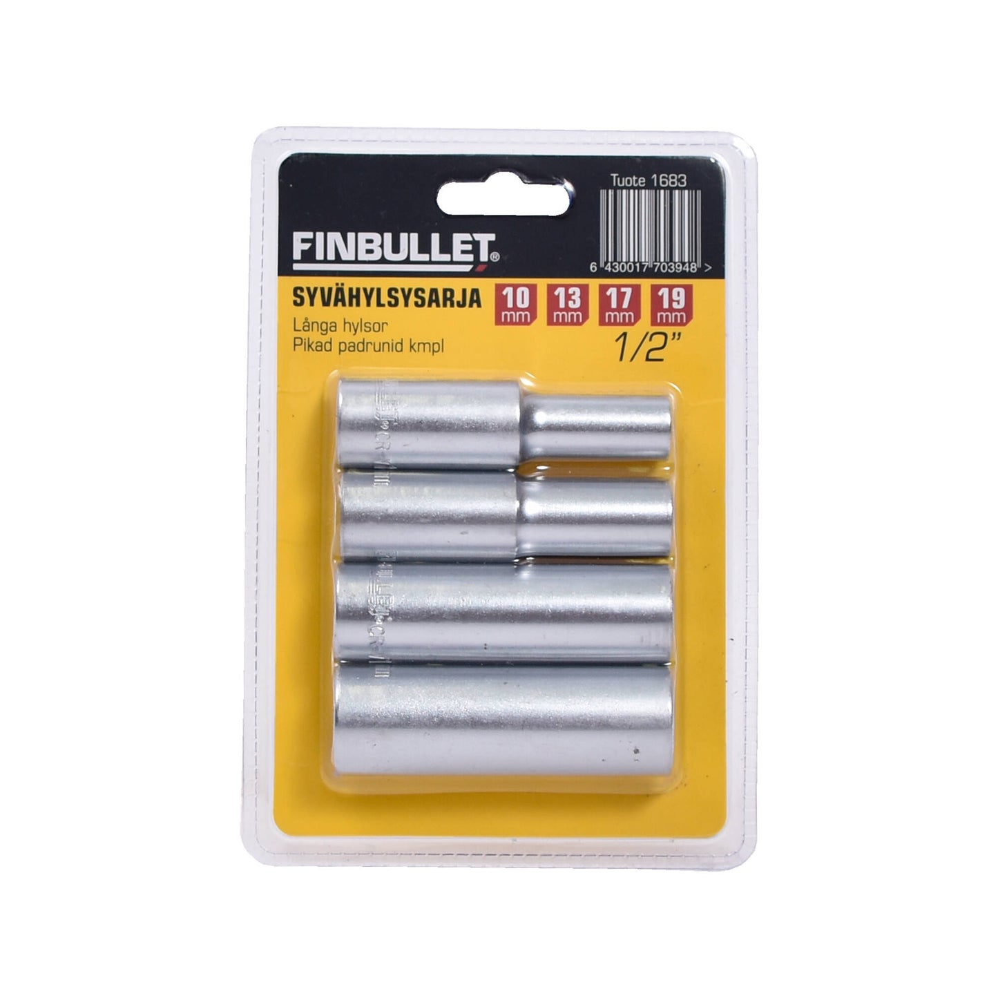 Finbullet Deep socket set 1/2" 4-section 10-19 mm
