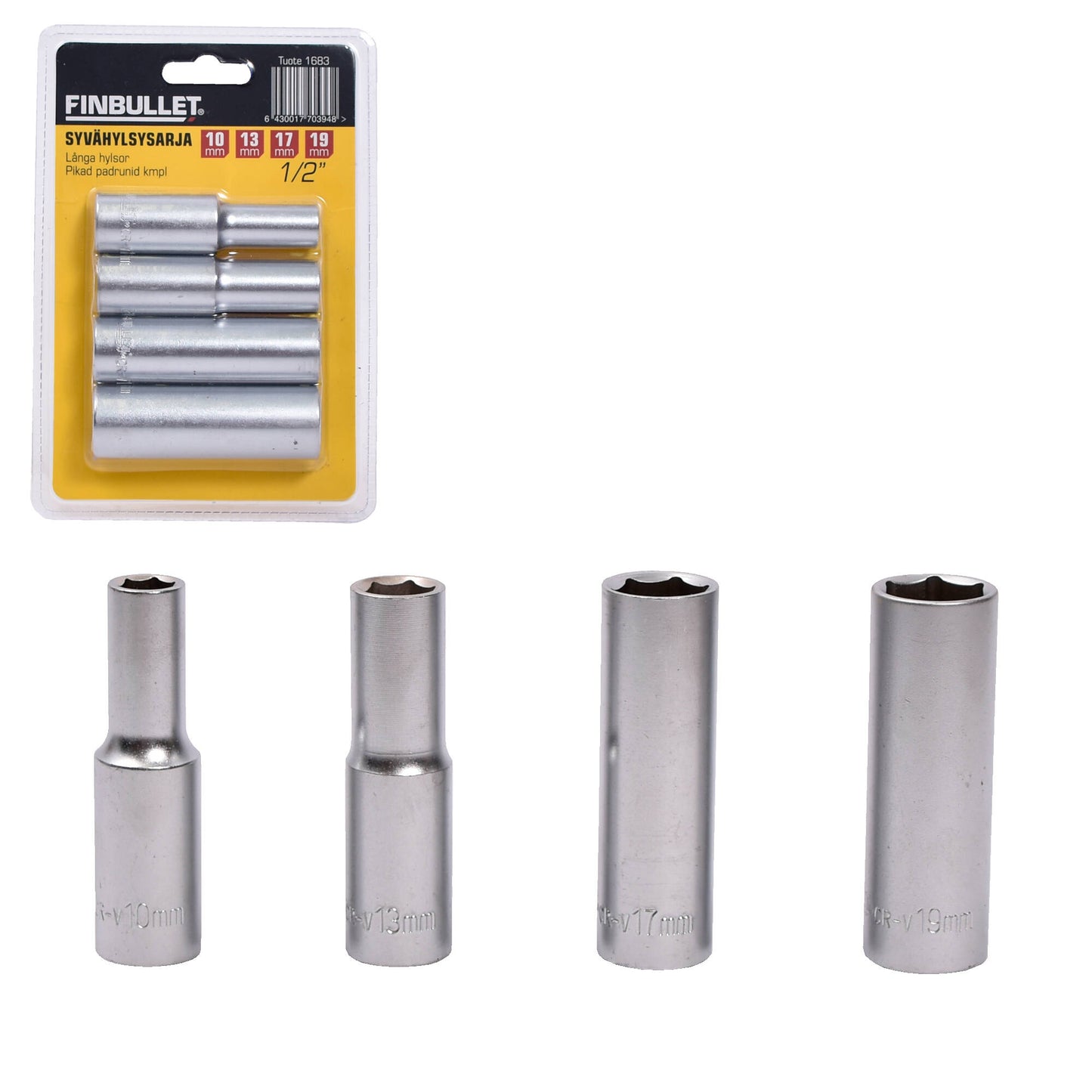 Finbullet Deep socket set 1/2" 4-section 10-19 mm