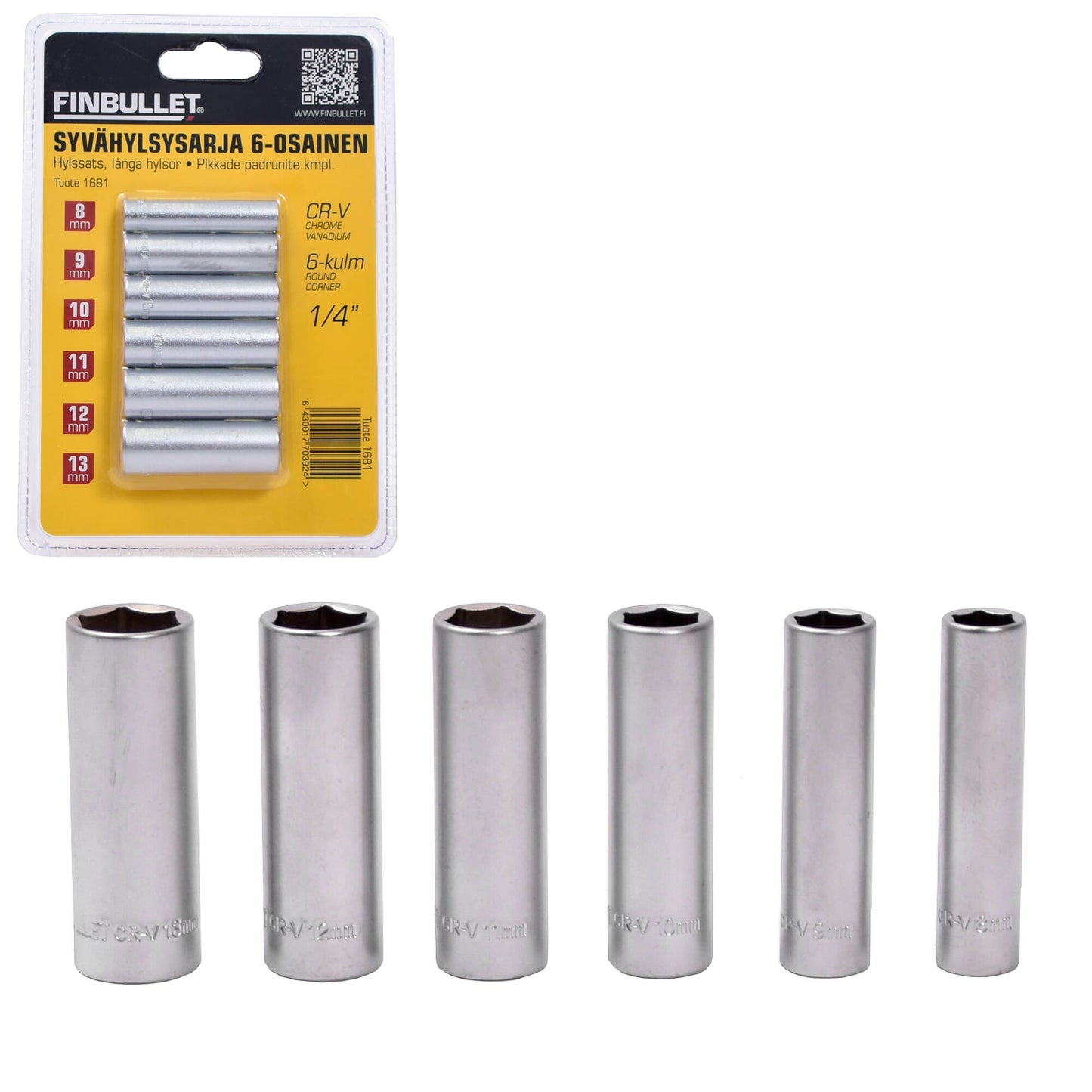 Finbullet Deep socket set 1/4" 6-section 8-13 mm