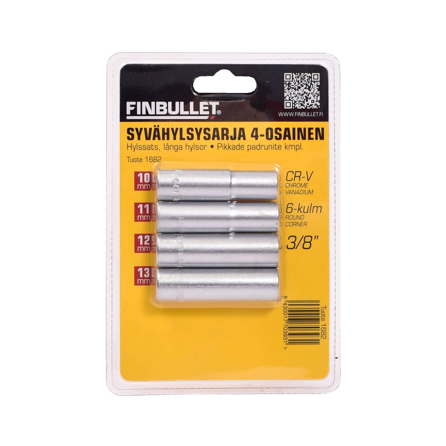 Finbullet Deep socket set 3/8" 4-part 10-13 mm
