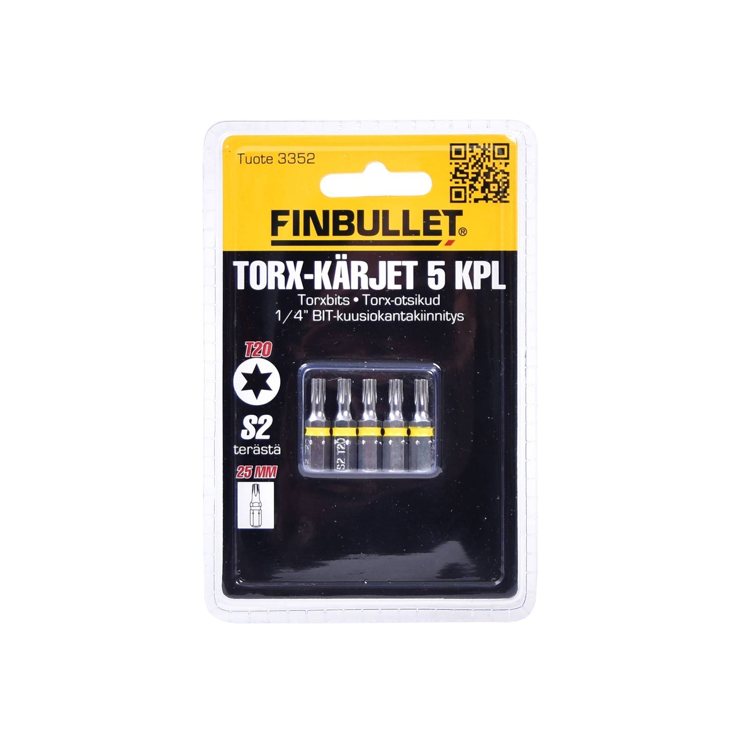Finbullet Torx bit set 5 pcs 1/4" T20 x 25 mm