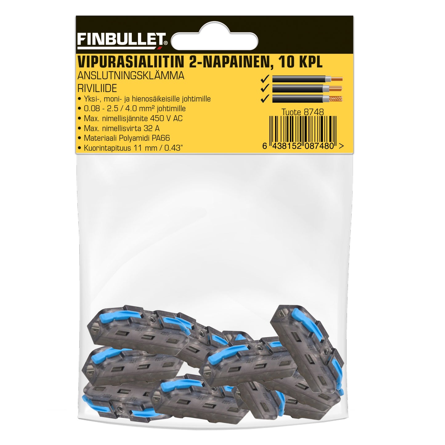 Finbullet Rocker socket connector 2-pole straight 10 pcs
