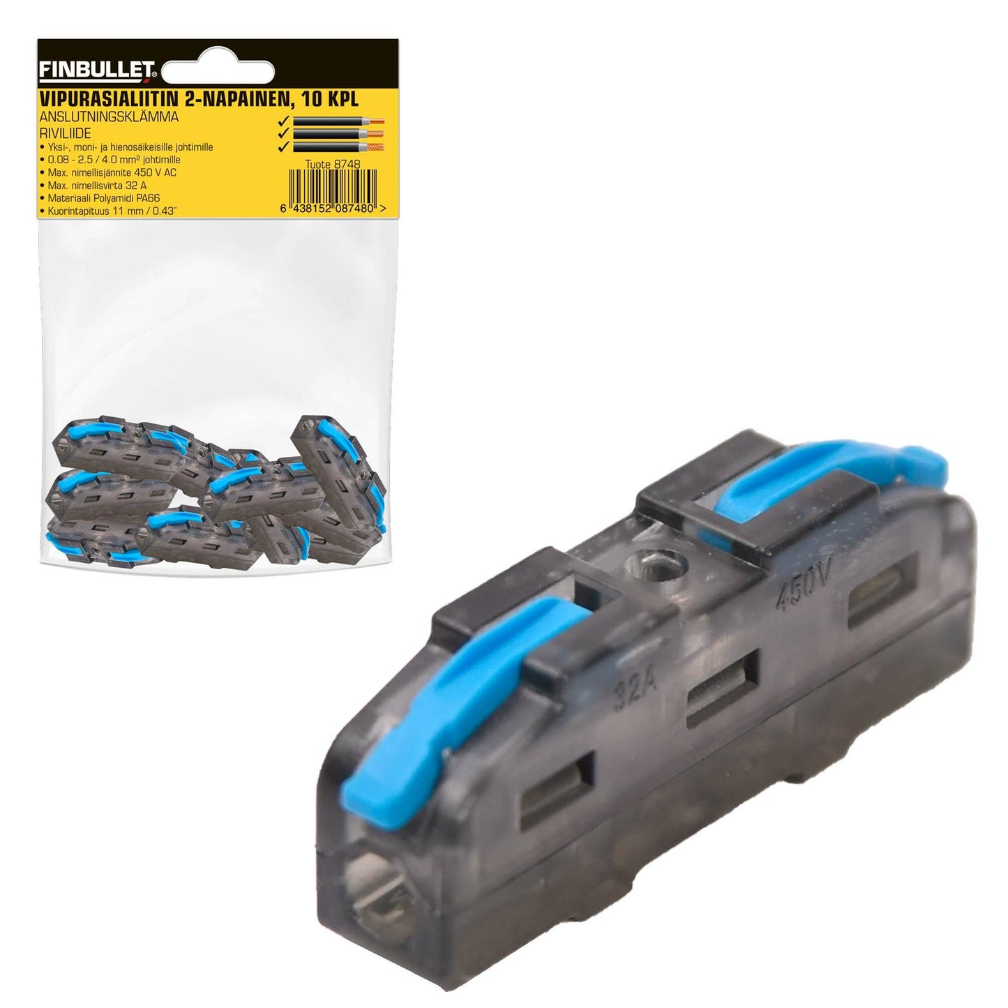Finbullet Rocker socket connector 2-pole straight 10 pcs