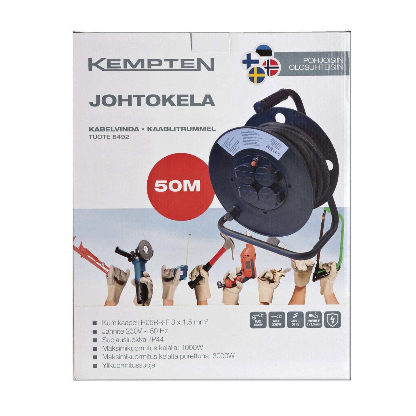 Kempten Cable reel 50m, 3x1.5mm²