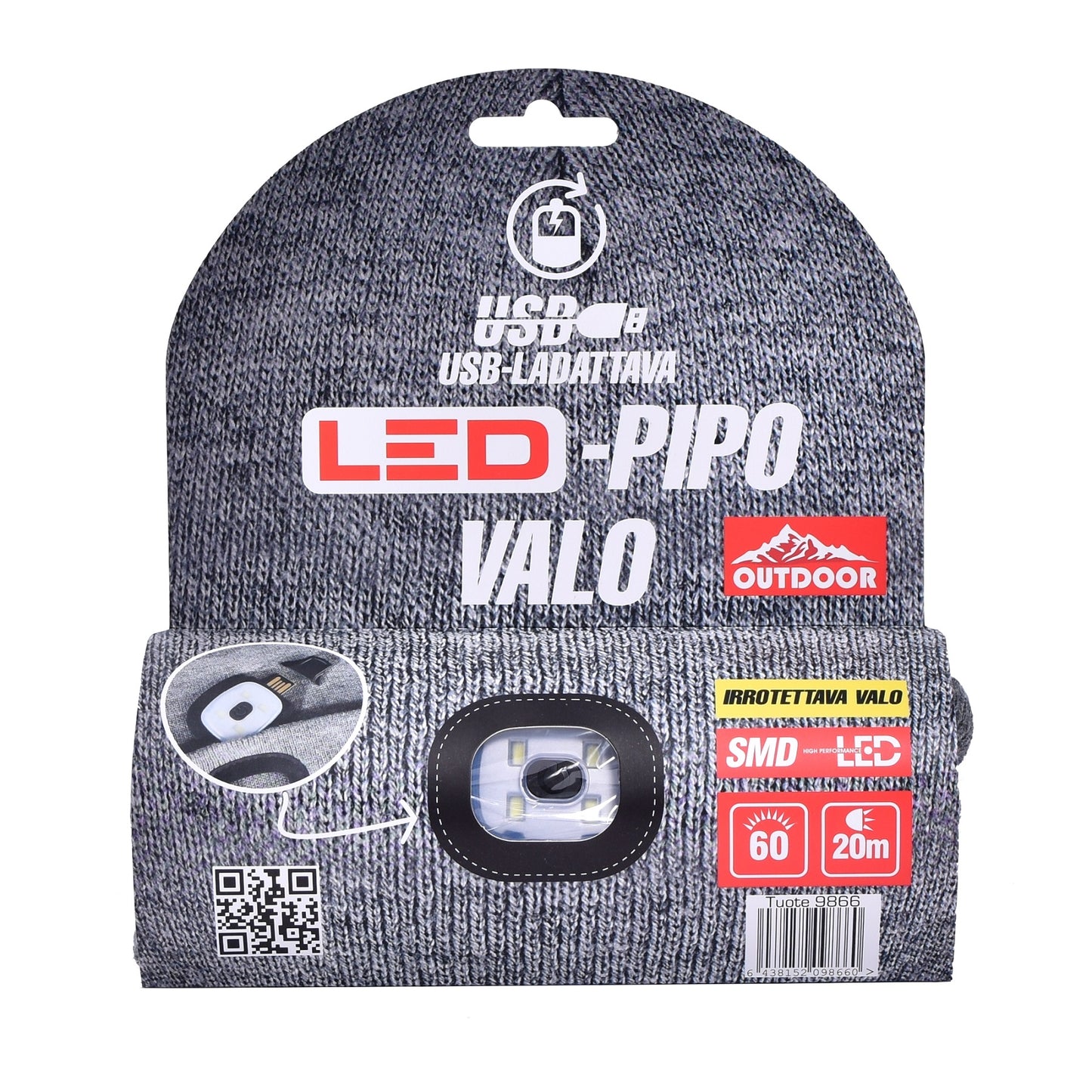 Outdoor Pipo LED valolla harmaa USB-ladattava