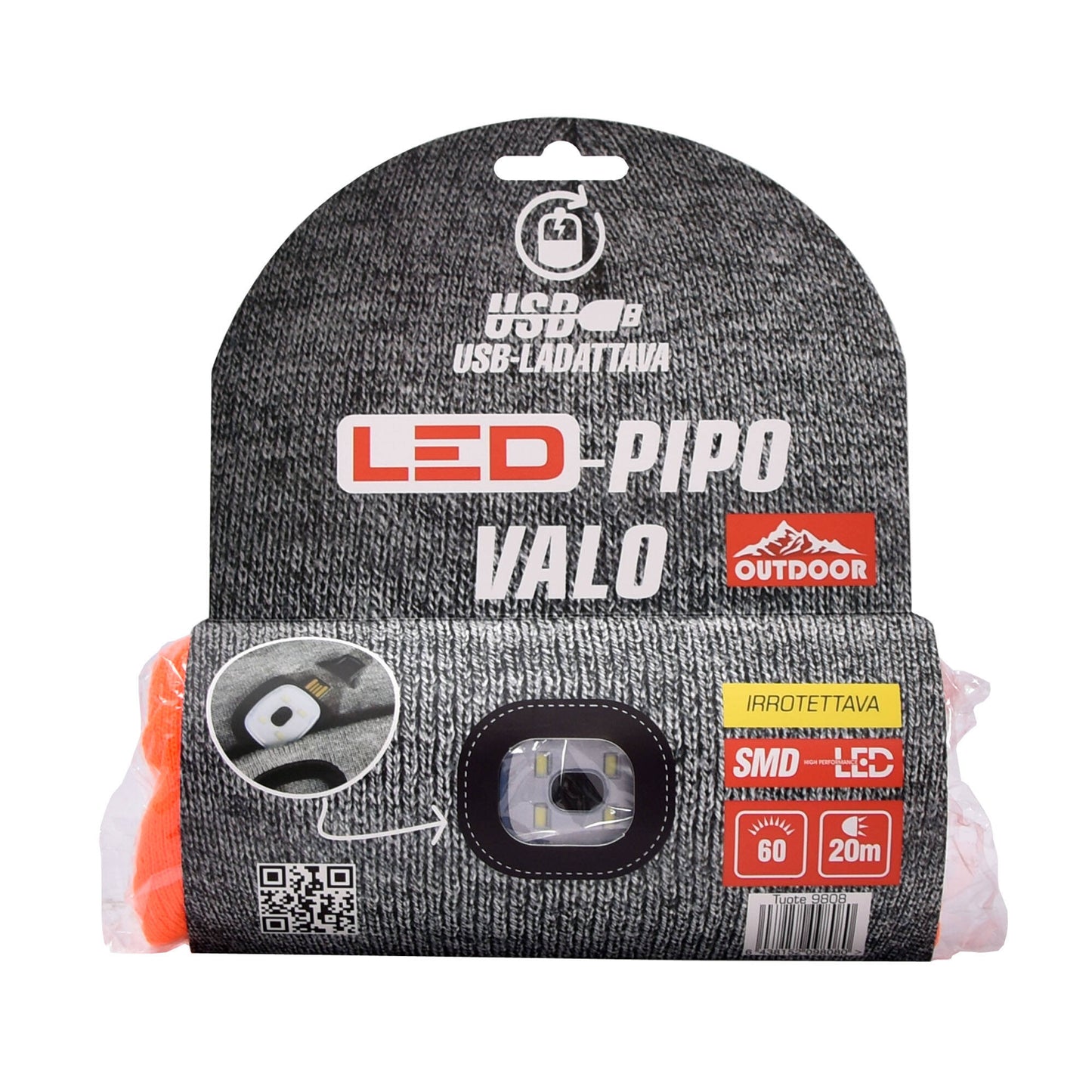 Outdoor Beanie with LED light orange USB rechargeable
