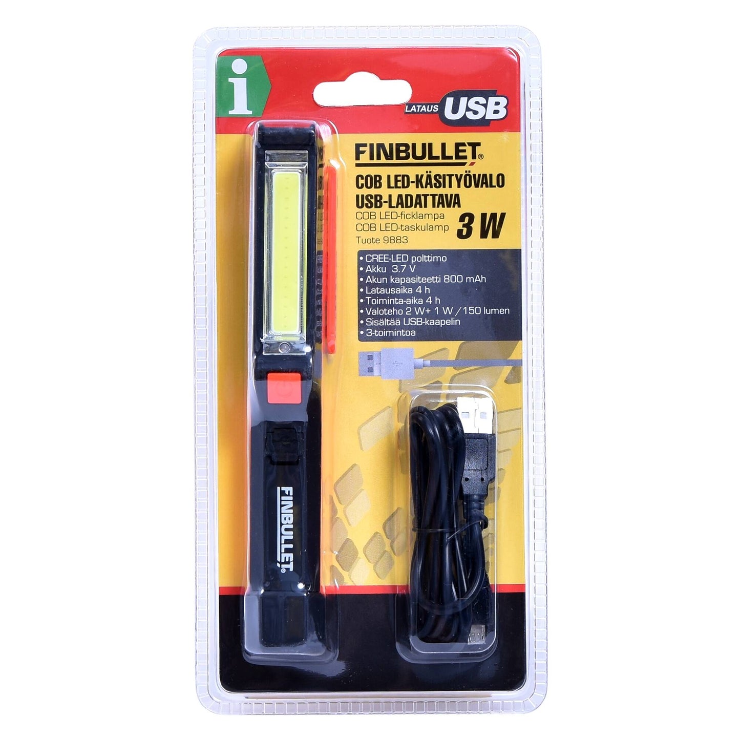 Finbullet COB LED-Käsityövalo ladattava