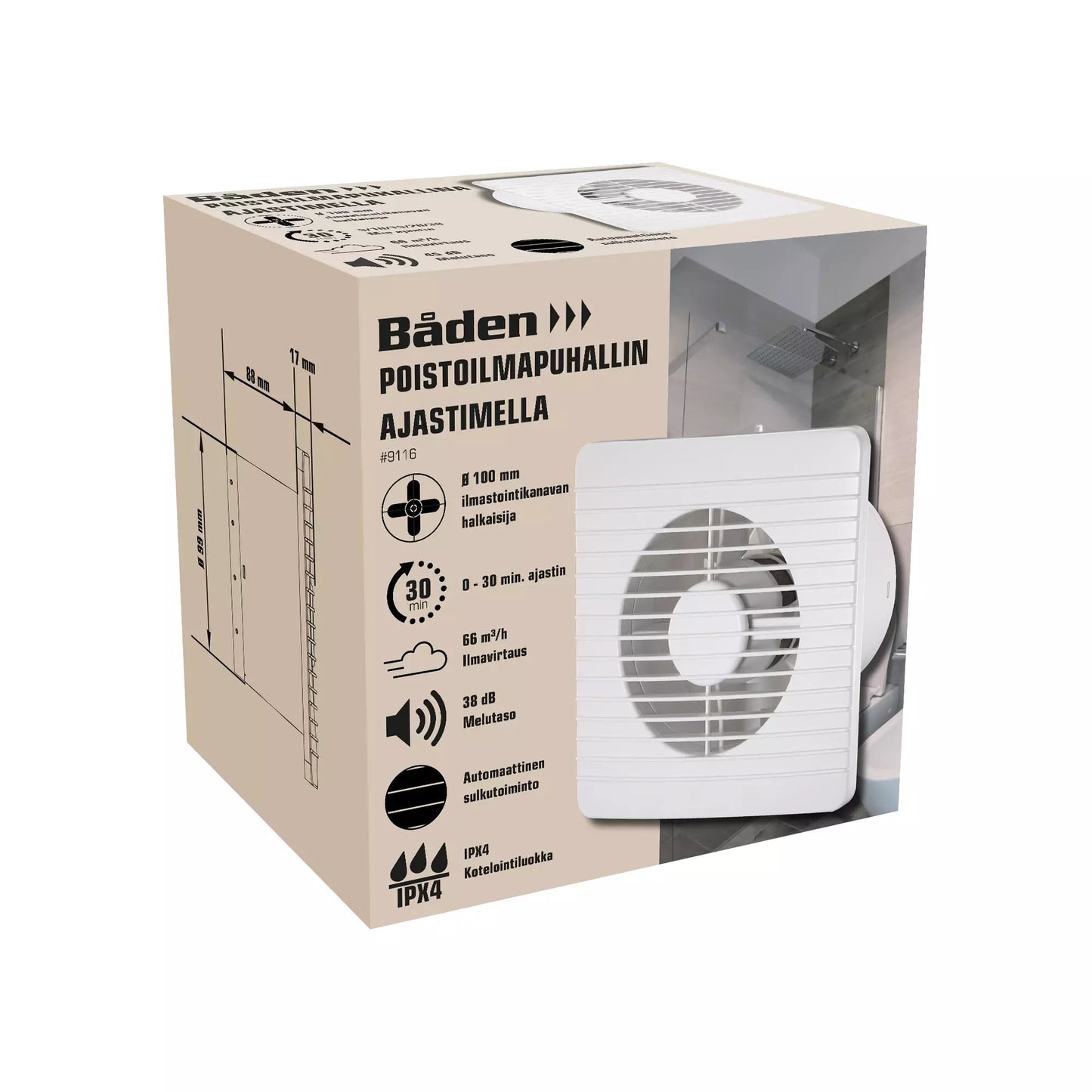 Båden Exhaust fan ø100mm 15W IPX4