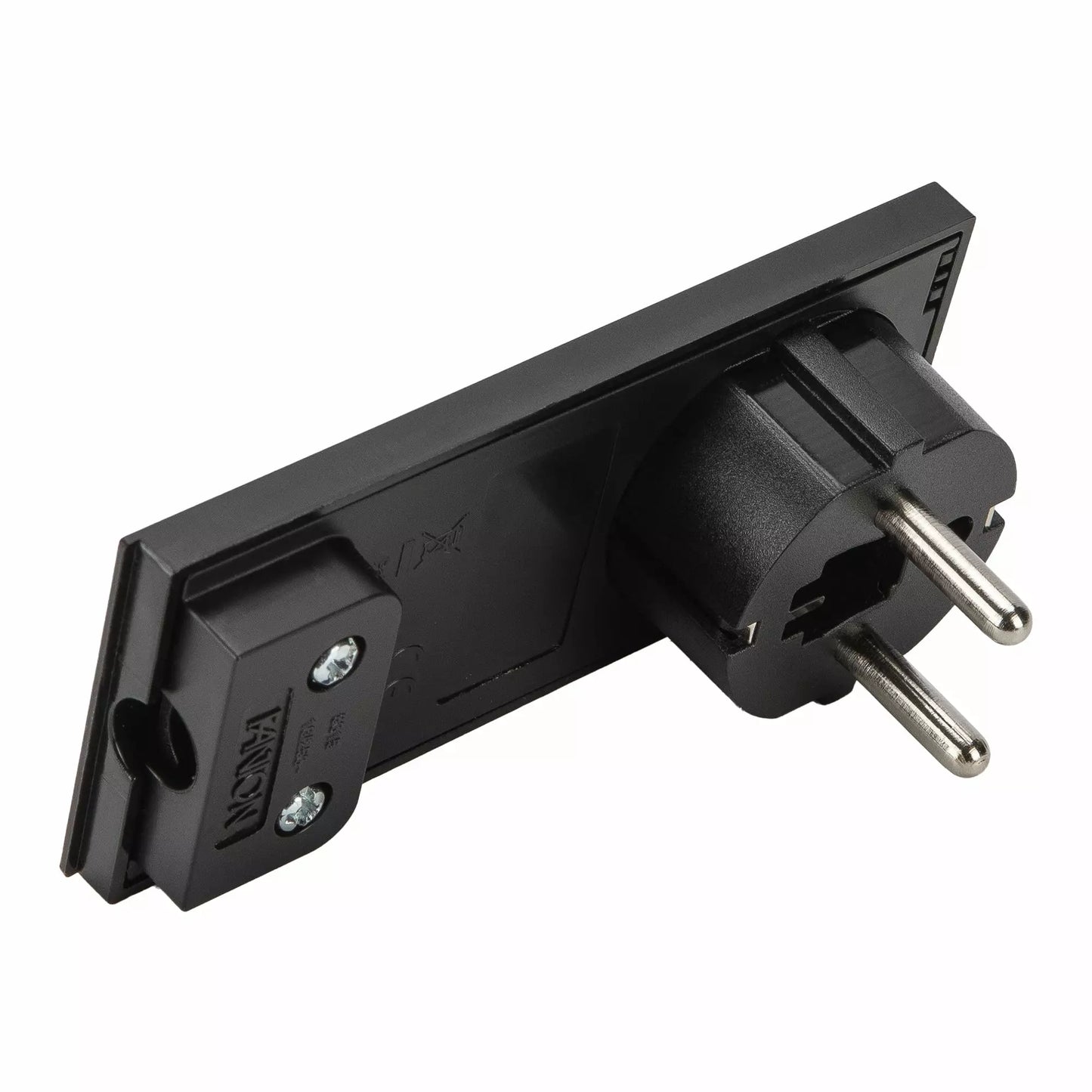 Pistotulppa litteä käännettvä 90° musta 2P+E 16A