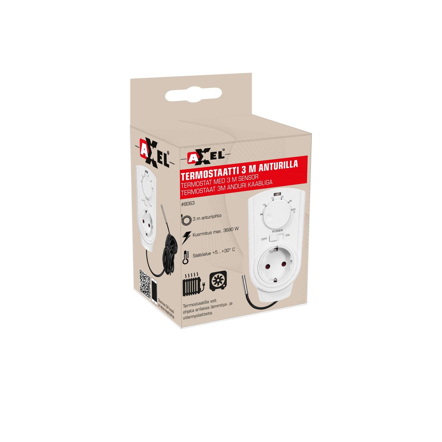 Axxel Thermostat with 3 m sensor cable