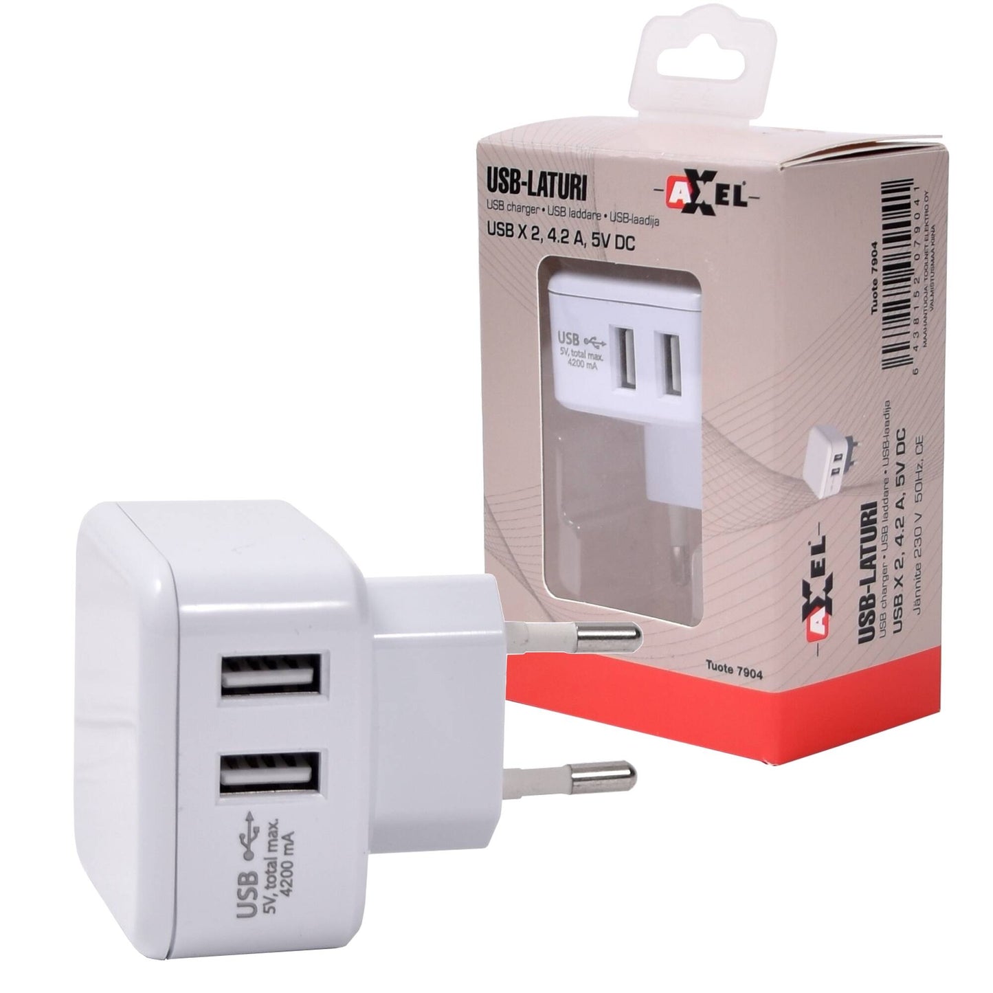 Axxel USB-laturi 2 paikkaa 4.2A 230V