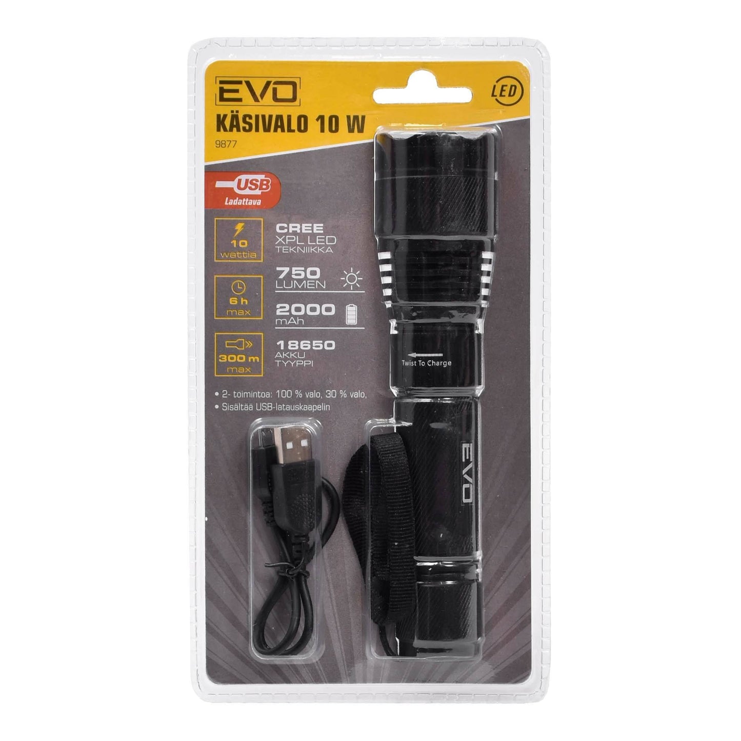 EVO Flashlight 10W CREE XPL LED rechargeable