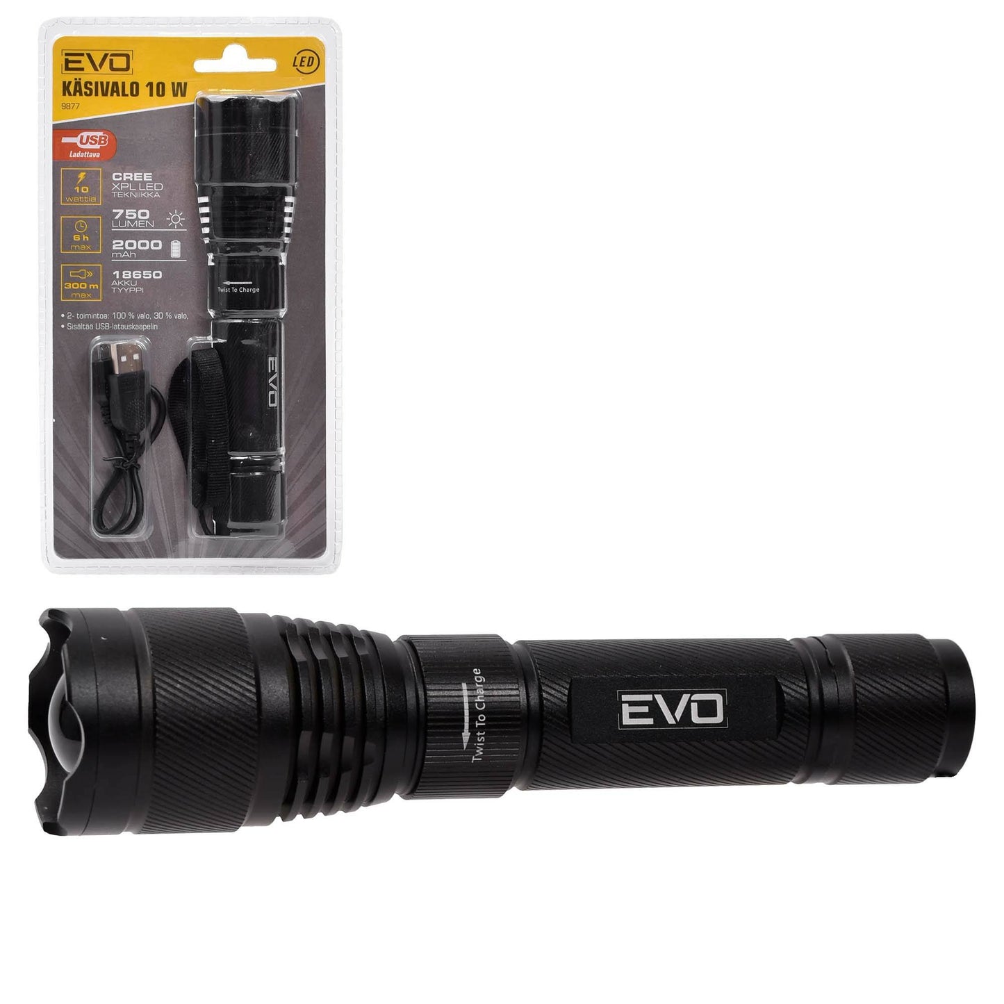 EVO Flashlight 10W CREE XPL LED rechargeable