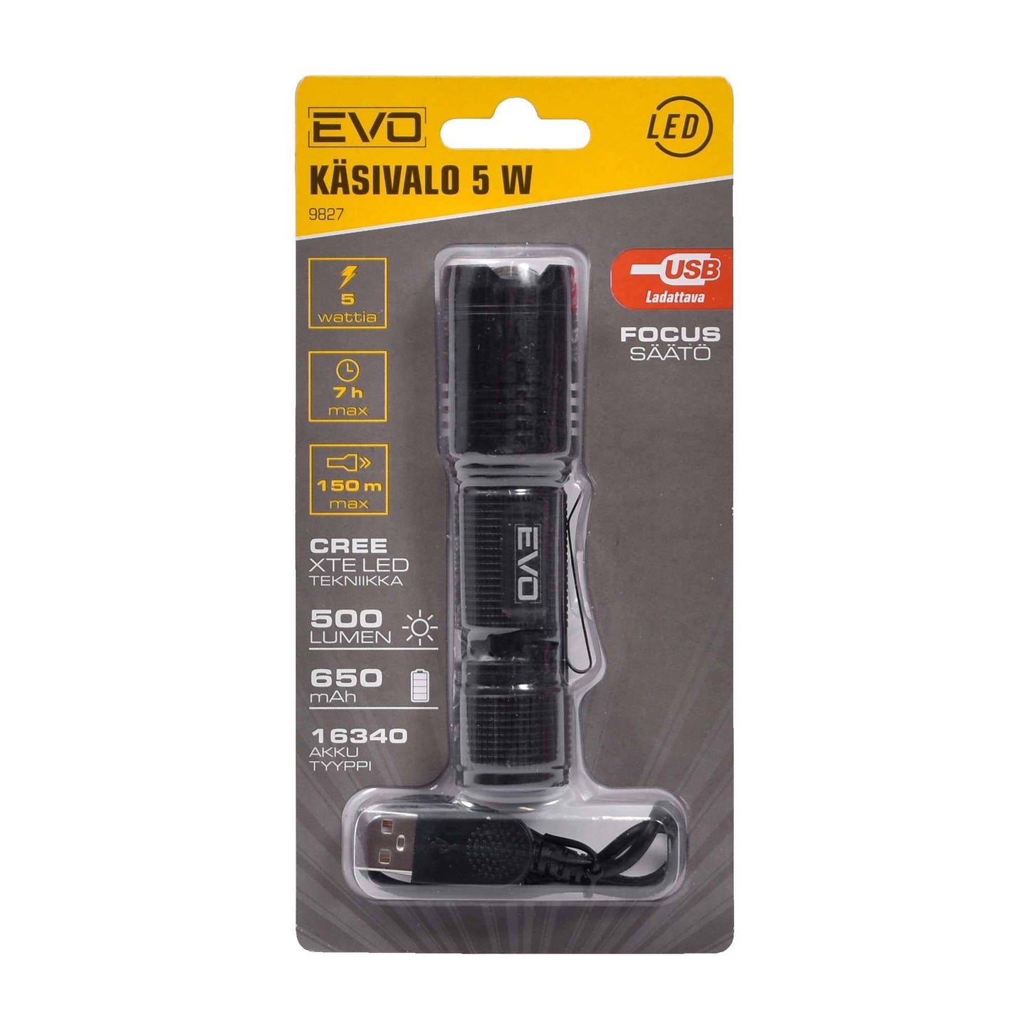 EVO Käsivalo 5W LED CREE XTE ladattava