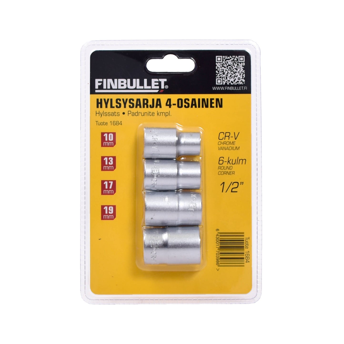 Finbullet Loose socket set 1/2" 10-19mm 4-part