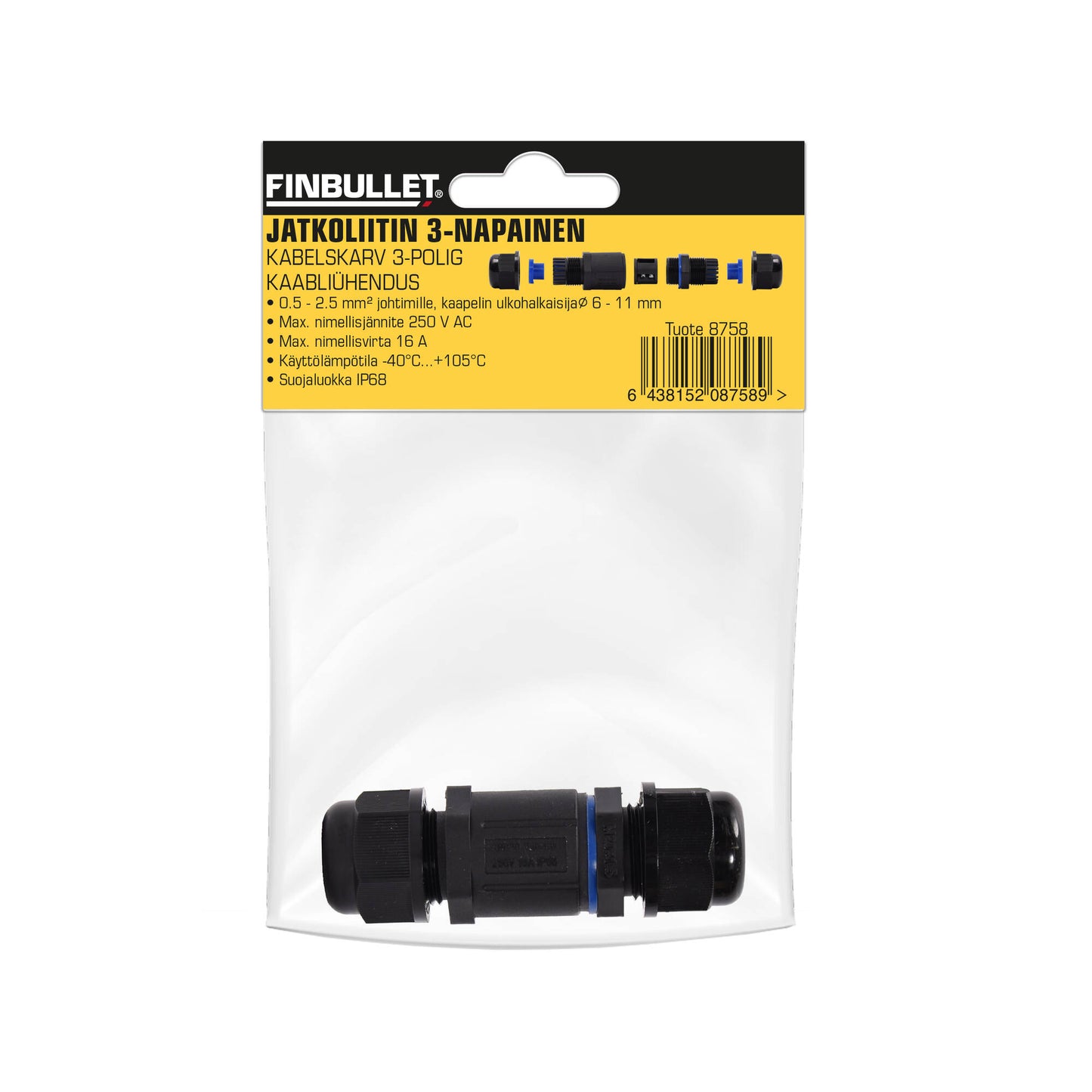 Finbullet Extension connector 3-pin IP68 0.5-1.5mm²
