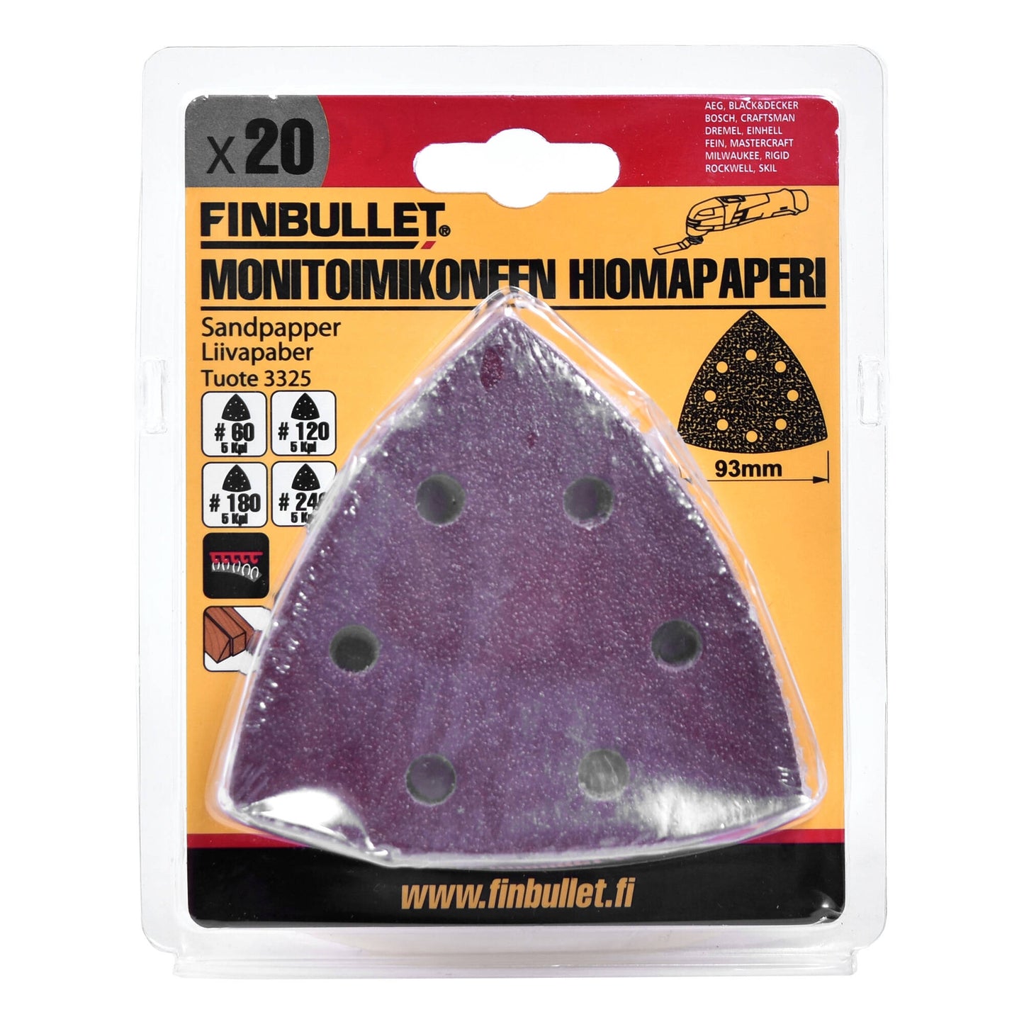 Finbullet Multipurpose sanding paper 93 mm 20 pcs