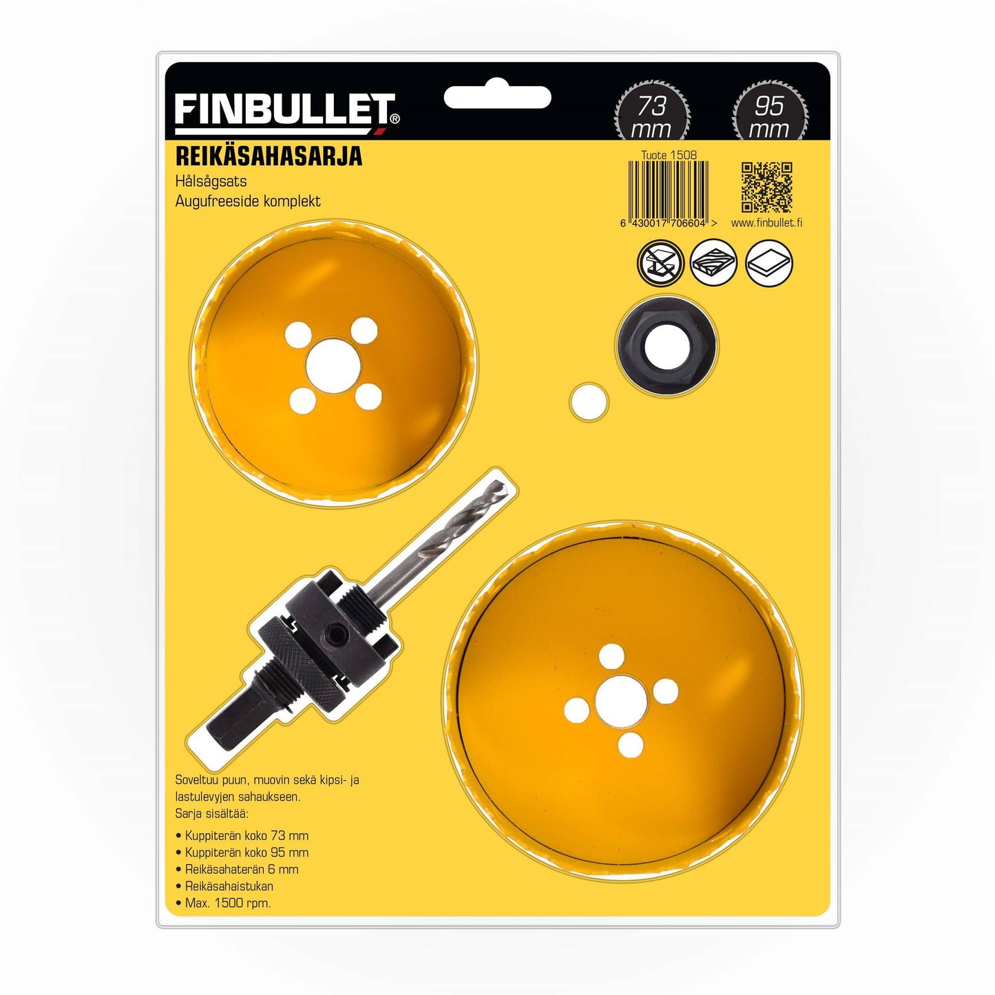 Finbullet Reikäsahasarja bi-metal 73 mm ja 95 mm