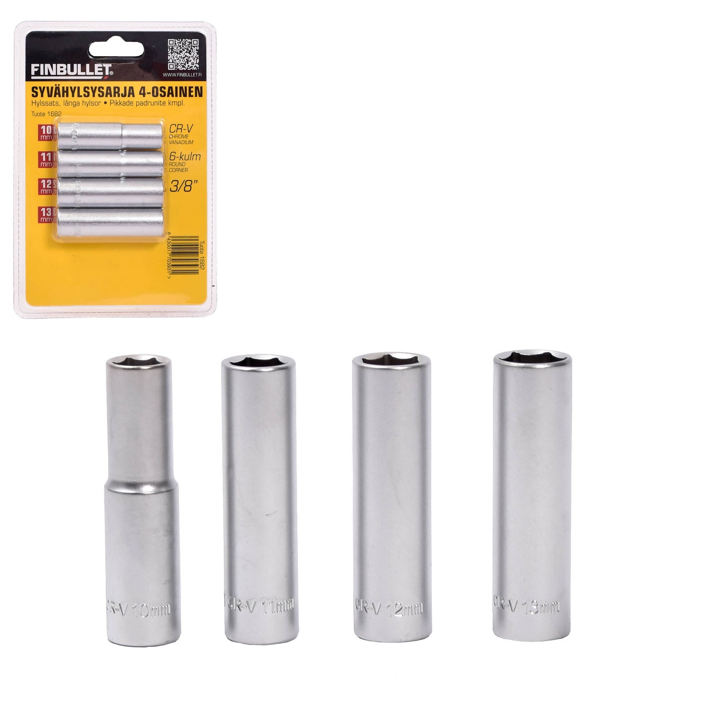Finbullet Deep socket set 3/8" 4-part 10-13 mm