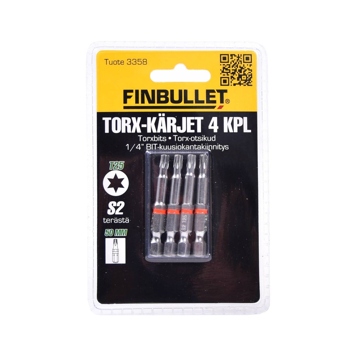 Finbullet Torx bit set 4 pcs 1/4" T25 x 50 mm
