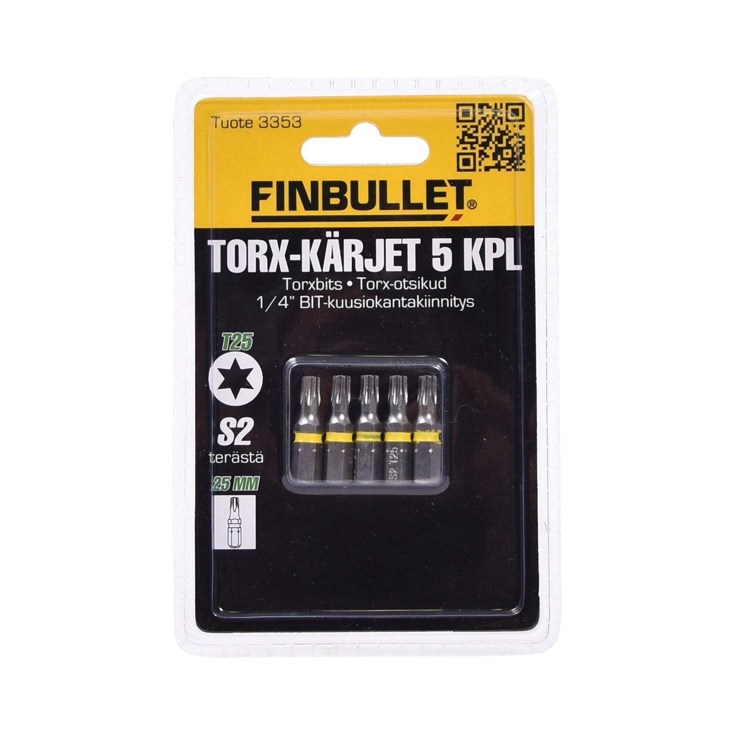 Finbullet Torx bit set 5 pcs 1/4" T25 x 25 mm