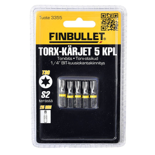 Finbullet Torx bit set 5 pcs 1/4" T30 x 25 mm