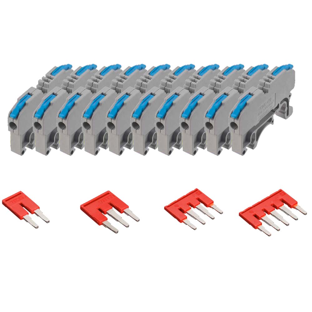 Finbullet Lever box connector to DIN rail 10 pcs and connecting bridge 4 pcs