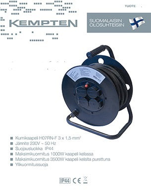 Kempten Cable reel 20m, 3x1.5 mm²