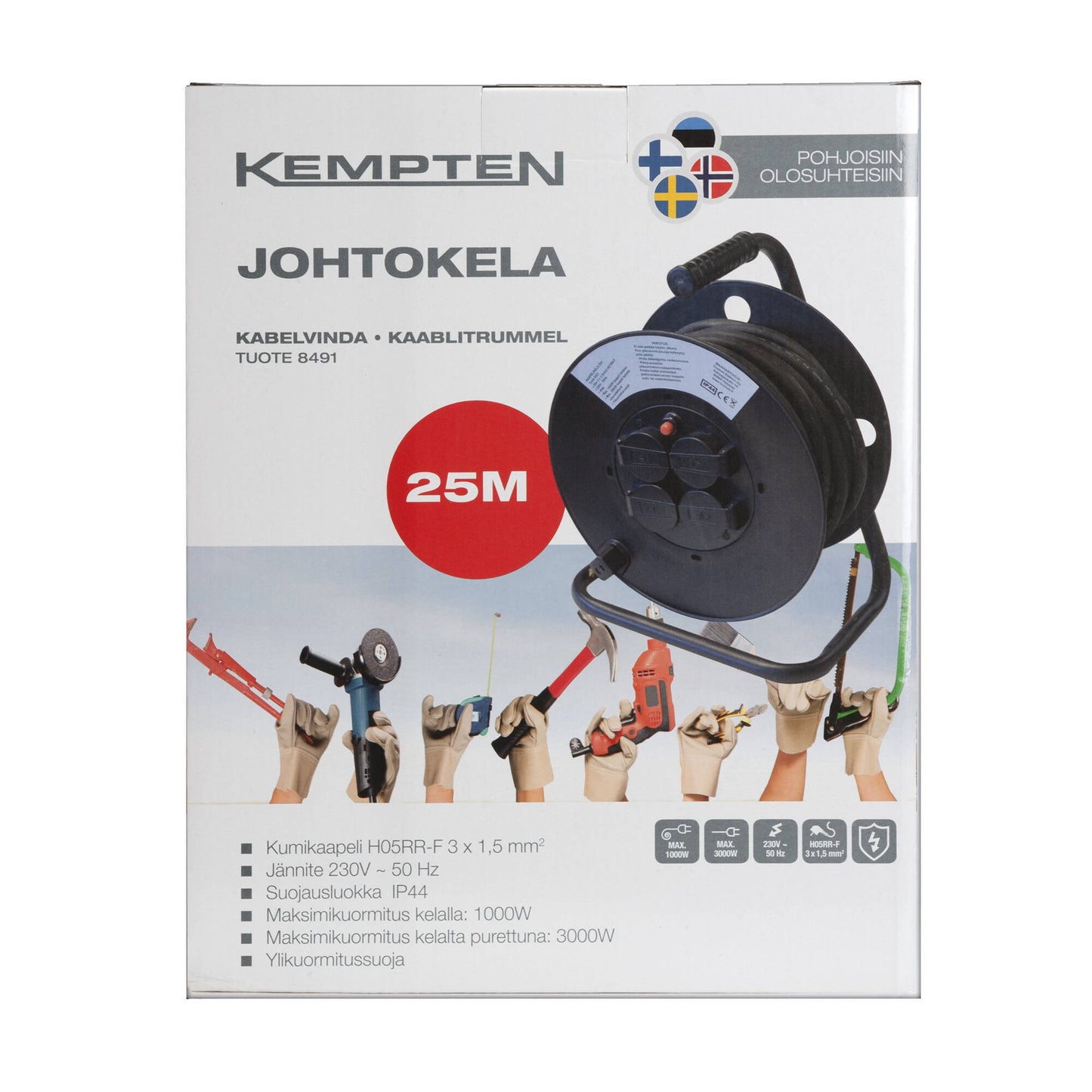 Kempten Cable reel 25 m, 3 x 1.5mm²