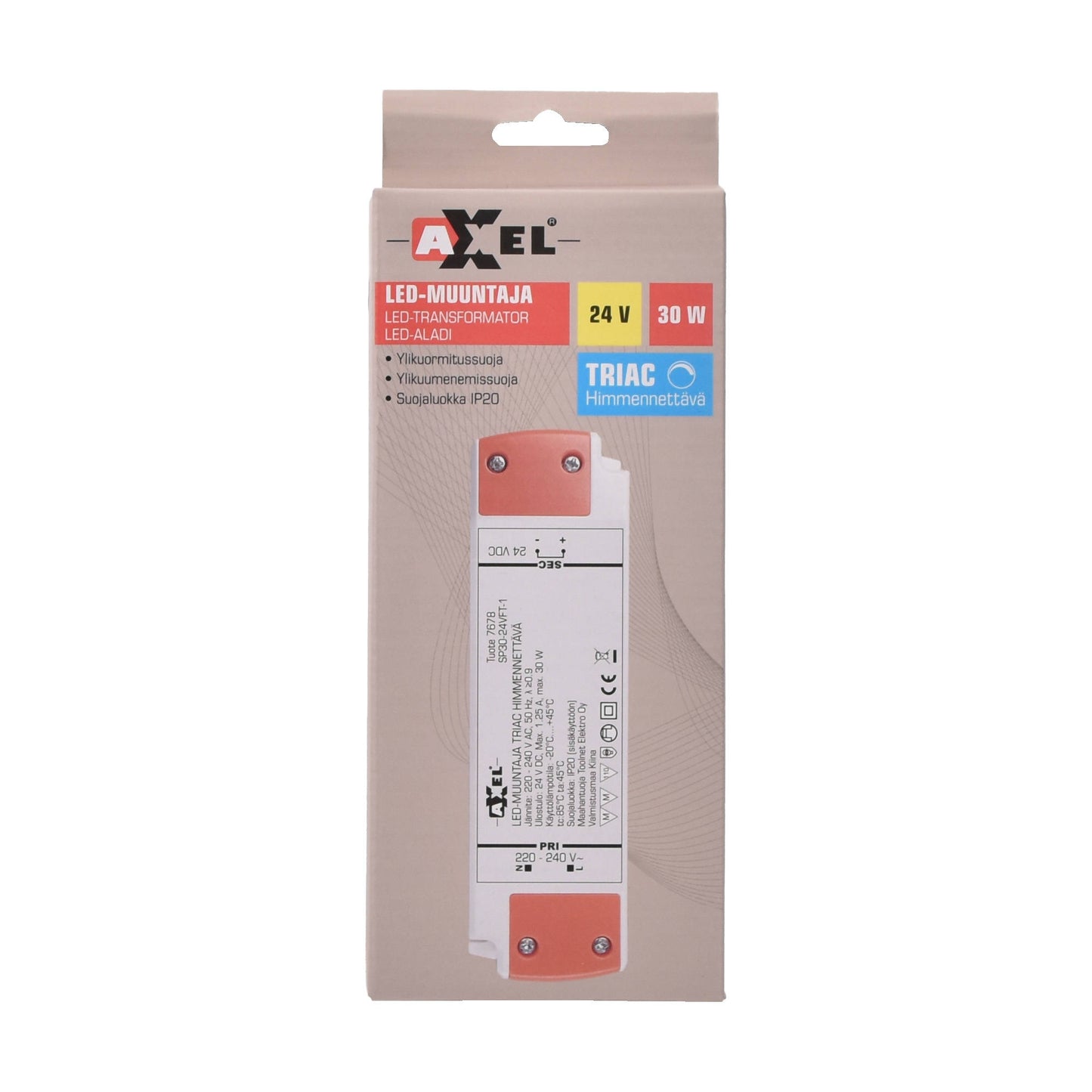 AXXEL LED-muuntaja 24VDC 30 W TRIAC Himmennettävä