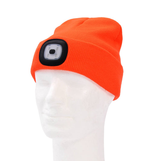 Outdoor Beanie with LED light orange USB rechargeable