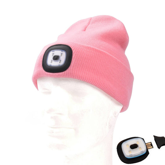 Outdoor Beanie with LED light pink USB rechargeable