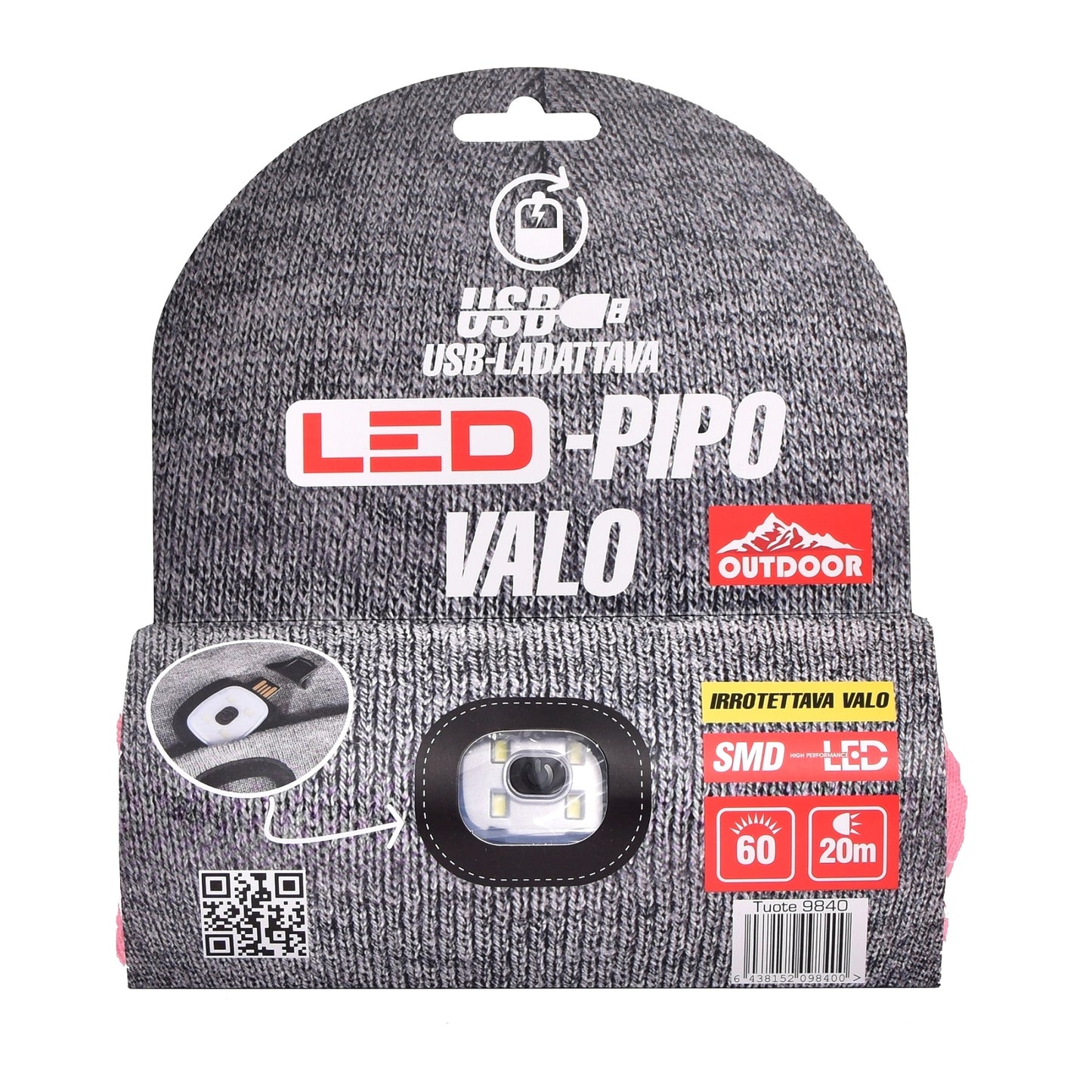 Outdoor Beanie with LED light pink USB rechargeable