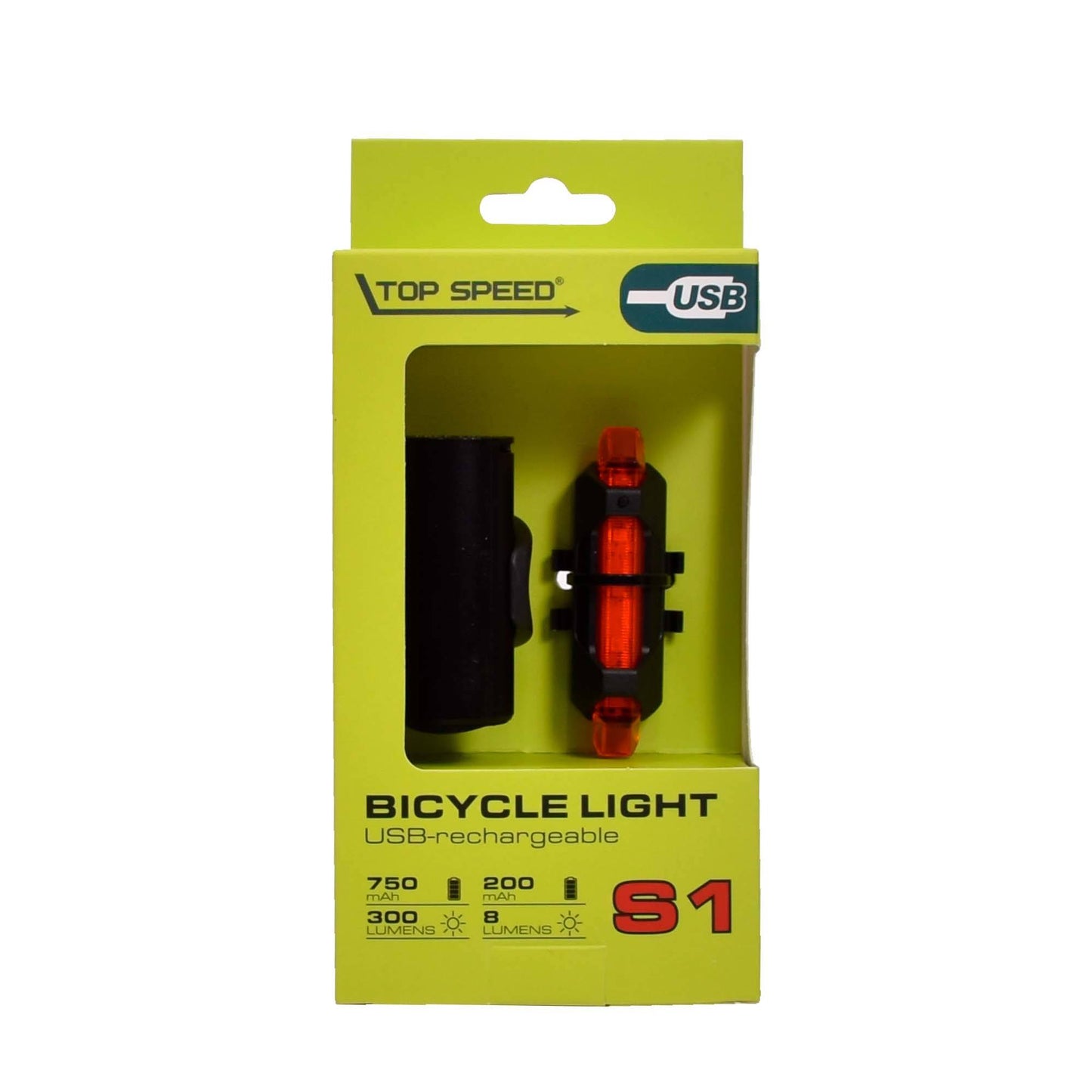Top Speed ​​Bicycle front and rear light set 300/8lm